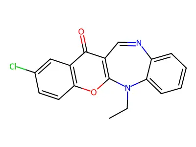 (1)Benzopyrano(2,3-b)(1,5)benzodiazepin-13(6H)-one, 2-chloro-6-ethyl- structure
