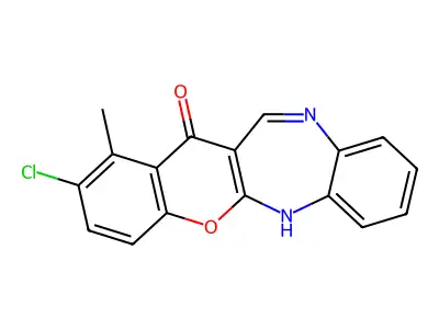 (1)Benzopyrano(2,3-b)(1,5)benzodiazepin-13(6H)-one, 2-chloro-1-methyl- structure