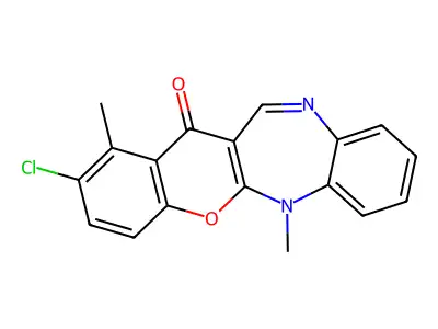 (1)Benzopyrano(2,3-b)(1,5)benzodiazepin-13(6H)-one, 2-chloro-1,6-dimethyl- structure