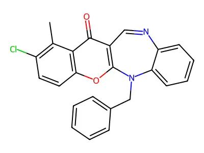 (1)Benzopyrano(2,3-b)(1,5)benzodiazepin-13(6H)-one, 2-chloro-1-methyl-6-(phenylmethyl)- structure