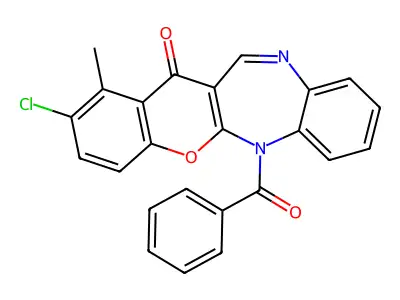 (1)Benzopyrano(2,3-b)(1,5)benzodiazepin-13(6H)-one, 6-benzoyl-2-chloro-1-methyl- structure