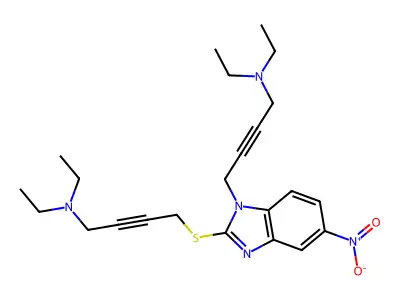 2-Butyn-1-amine, 4-((1-(4-(diethylamino)-2-butynyl)-5-nitro-1H-benzimidazol-2-yl)thio)-N,N-diethyl- structure