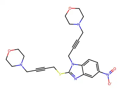 1H-Benzimidazole, 1-(4-(4-morpholinyl)-2-butynyl)-2-((4-(4-morpholinyl)-2-butynyl)thio)-5-nitro- structure