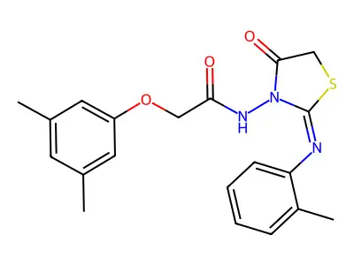 2-(3,5-Dimethylphenoxy)-N-(2-((2-methylphenyl)imino)-4-oxo-3-thiazolidinyl)acetamide structure