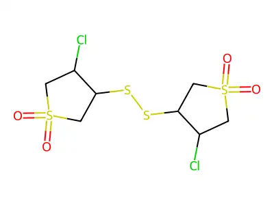 3-Chloro-4-[(4-chloro-1,1-dioxothiolan-3-yl)disulfanyl]thiolane 1,1-dioxide structure