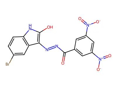 (E)-N'-(5-bromo-2-oxoindolin-3-ylidene)-3,5-dinitrobenzohydrazide structure