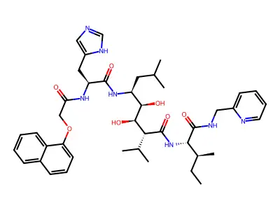 1H-Imidazole-4-propanamide, N-(2,3-dihydroxy-5-methyl-1-(2-methylpropyl)-4-(((2-methyl-1-(((2-pyridinylmethyl)amino)carbonyl)butyl)amino)carbonyl)hexyl)-alpha-(((1-naphthalenyloxy)acetyl)amino)-, (1S-(1R*(R*),2S*,3S*,4S*(1R*,2R*)))- structure