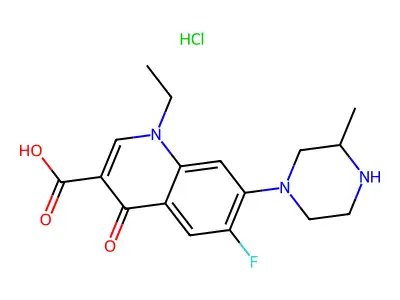 1,4-Dihydro-1-ethyl-6-fluoro-7-(3-methyl-1-piperazinyl)-4-oxo-3-quinolinecarboxylic acid HCl structure