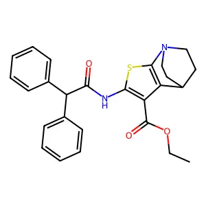 2-(Diphenylacetylamino)-3-ethoxycarbonylthieno(2,3-b)quinuclidine structure