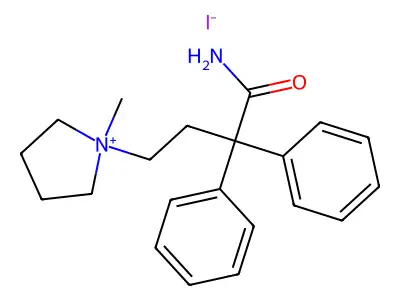 1-(3-Carbamoyl-3,3-diphenylpropyl)-1-methylpyrrolidinium iodide structure