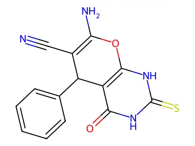 7-amino-4-oxo-5-phenyl-2-sulfanylidene-1H,2H,3H,4H,5H-pyrano[2,3-d]pyrimidine-6-carbonitrile structure