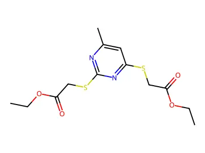 Diethyl 2,2'-[(6-methylpyrimidine-2,4-diyl)disulfanediyl]diacetate structure