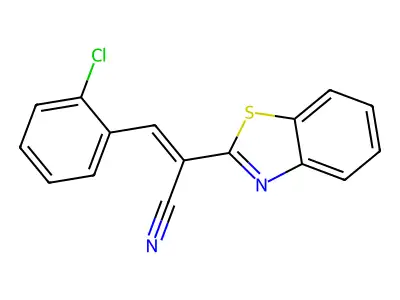 (2E)-2-(1,3-benzothiazol-2-yl)-3-(2-chlorophenyl)prop-2-enenitrile structure
