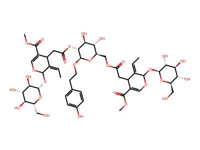 methyl (6S)-5-ethylidene-4-[2-[[(2R,3S,4S,5R,6R)-5-[2-[(2S)-3-ethylidene-5-methoxycarbonyl-2-[(2S,3R,4S,5S,6R)-3,4,5-trihydroxy-6-(hydroxymethyl)oxan-2-yl]oxy-4H-pyran-4-yl]acetyl]oxy-3,4-dihydroxy-6-[2-(4-hydroxyphenyl)ethoxy]oxan-2-yl]methoxy]-2-oxoethyl]-6-[(2S,3R,4S,5S,6R)-3,4,5-trihydroxy-6-(hydroxymethyl)oxan-2-yl]oxy-4H-pyran-3-carboxylate structure