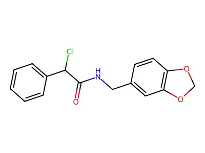 N-(2H-1,3-benzodioxol-5-ylmethyl)-2-chloro-2-phenylacetamide structure