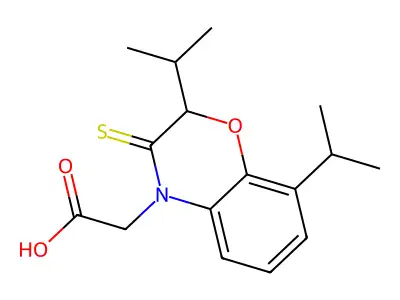 3,4-dihydro-2,8-diisopropyl-3-thioxo-2H-1,4-benzoxazine-4-acetic acid structure