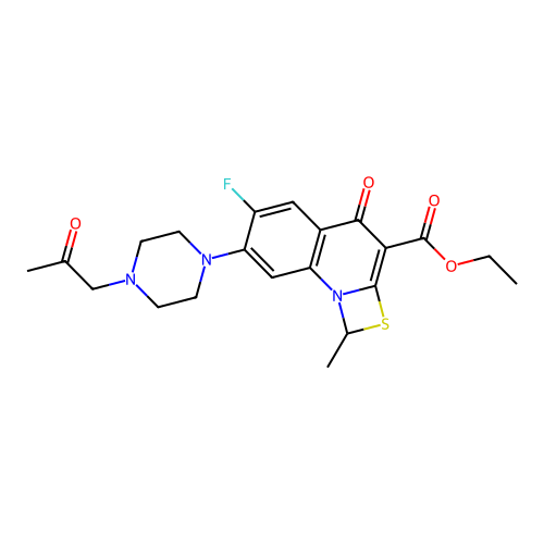 Ethyl 7-(4-acetonyl-1-piperazinyl)-6-fluoro-1-methyl-4-oxo-4H-(1,3)thiazeto(3,2-a)quinoline-3-carboxylate structure