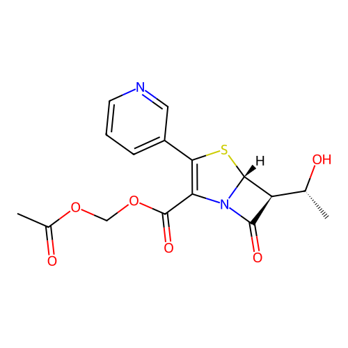 (+)-(5R,6S)-6-[1(R)-Hydroxyethyl]-2-(3-pyridyl)-2-penem-3-carboxylic acid acetoxymethyl ester structure