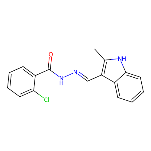 2-chloro-N-[(2-methyl-1H-indol-3-yl)methylideneamino]benzamide structure