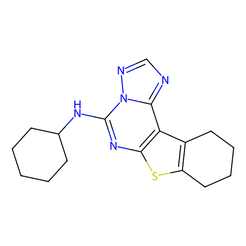 N-cyclohexyl-8,9,10,11-tetrahydro[1]benzothieno[3,2-e][1,2,4]triazolo[1,5-c]pyrimidin-5-amine structure