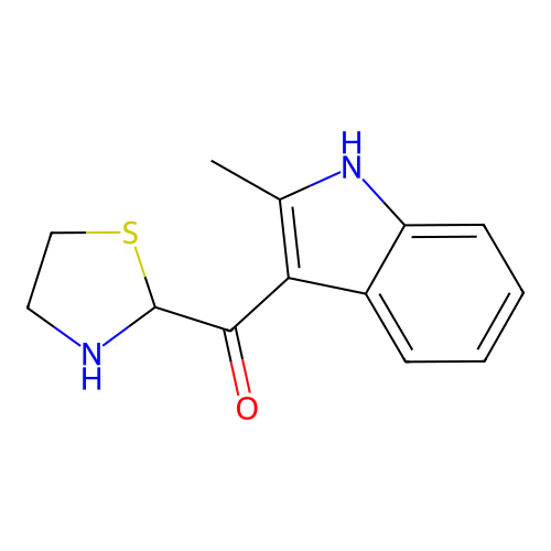 (2-methyl-1H-indol-3-yl)-(1,3-thiazolidin-2-yl)methanone structure