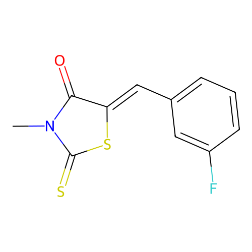 (5Z)-5-(3-fluorobenzylidene)-3-methyl-2-thioxo-1,3-thiazolidin-4-one structure