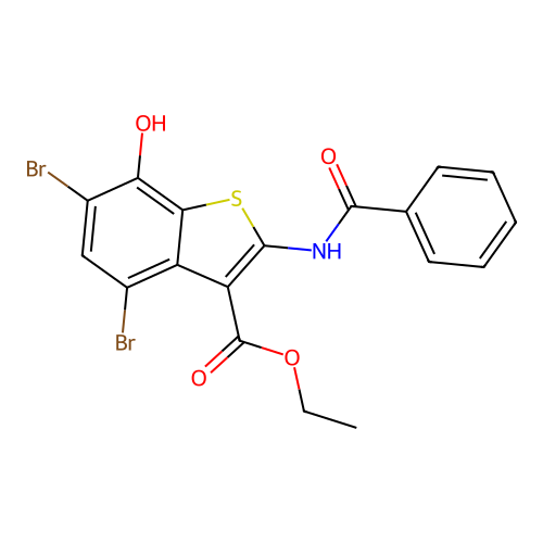 Ethyl 2-benzamido-4,6-dibromo-7-hydroxy-1-benzothiophene-3-carboxylate structure