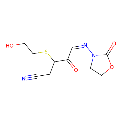 3-(4-Cyano-3-beta-hydroxyethylmercapto-2-oxobutylideneamino)-2-oxazolidone structure