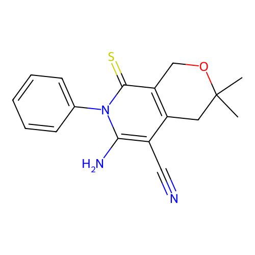 6-Amino-3,3-dimethyl-7-phenyl-8-thioxo-3,4,7,8-tetrahydro-1H-pyrano[3,4-c]pyridine-5-carbonitrile structure