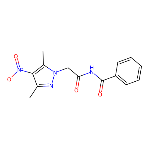 N-[2-(3,5-dimethyl-4-nitropyrazol-1-yl)acetyl]benzamide structure