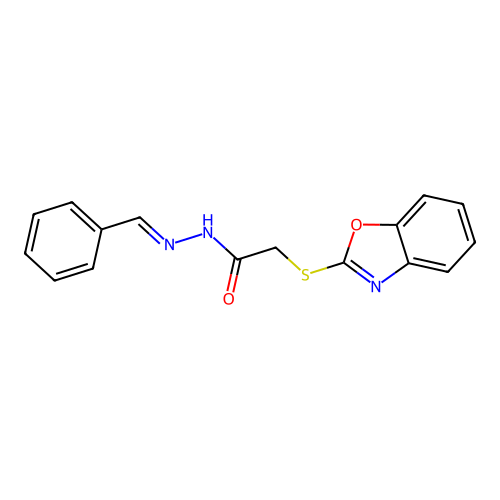 (Benzooxazol-2-ylsulfanyl)-acetic acid benzylidene-hydrazide structure