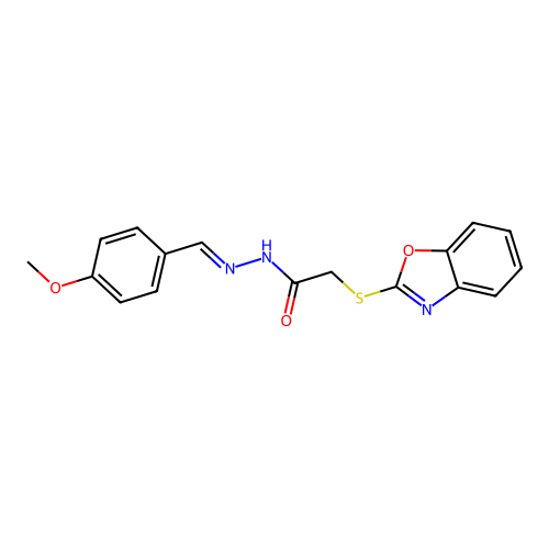 (E)-2-(benzo[d]oxazol-2-ylthio)-N'-(4-methoxybenzylidene)acetohydrazide structure