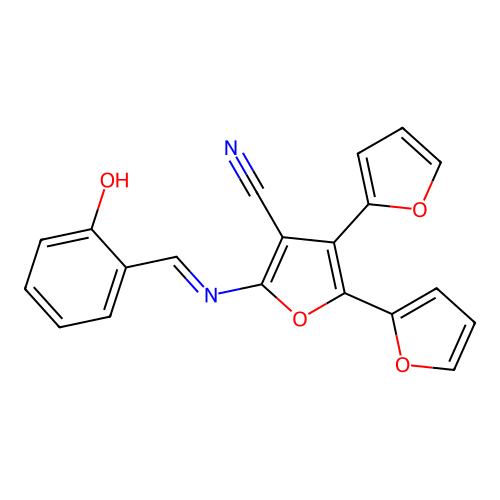 4,5-Bis(furan-2-yl)-2-[(2-hydroxyphenyl)methylideneamino]furan-3-carbonitrile structure