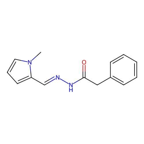N-[(E)-(1-methylpyrrol-2-yl)methylideneamino]-2-phenylacetamide structure