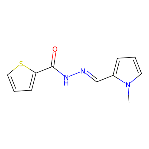N-[(E)-(1-methylpyrrol-2-yl)methylideneamino]thiophene-2-carboxamide structure