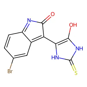 (3Z)-5-bromo-3-(5-oxo-2-thioxoimidazolidin-4-ylidene)-1,3-dihydro-2H-indol-2-one structure