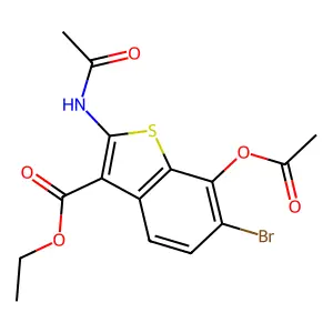 Ethyl 2-(acetylamino)-7-(acetyloxy)-6-bromo-1-benzothiophene-3-carboxylate structure