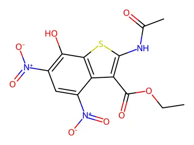 Ethyl 2-(acetylamino)-7-hydroxy-4,6-dinitro-1-benzothiophene-3-carboxylate structure