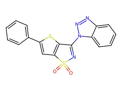 1H-Benzotriazole, 1-(5-phenylthieno(2,3-d)isothiazol-3-yl)-, S(sup 1),S(sup 1)-dioxide structure