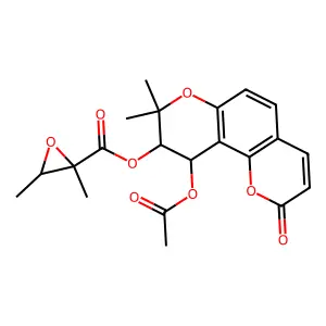 (3'R,4'R)-3'-Epoxyangeloyloxy-4'-acetoxy-3',4'-dihydroseselin structure