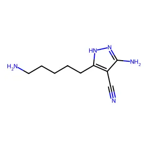5-amino-3-(5-aminopentyl)-1H-pyrazole-4-carbonitrile structure