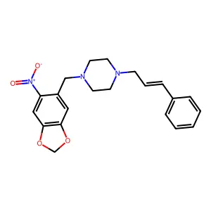 1-[(6-nitro-1,3-benzodioxol-5-yl)methyl]-4-[(E)-3-phenylprop-2-enyl]piperazine structure