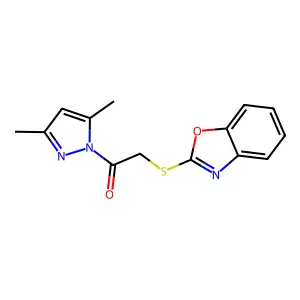 1H-Pyrazole, 1-[(2-benzoxazolylthio)acetyl]-3,5-dimethyl- structure