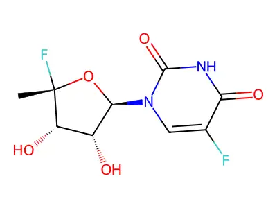 5-Fluoro-1-(5-fluoro-3,4-dihydroxy-5-methyloxolan-2-yl)pyrimidine-2,4-dione structure