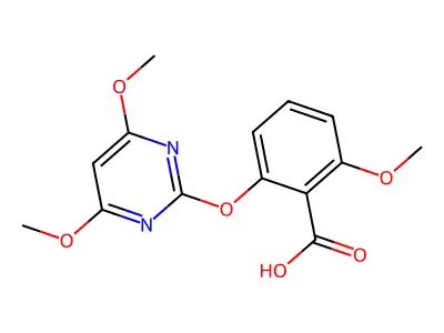 2-[(4,6-Dimethoxy-2-pyrimidinyl)oxy]-6-methoxybenzoic acid structure