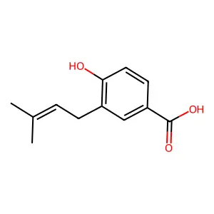 4-Hydroxy-3-(3-methylbut-2-en-1-yl)benzoic acid structure