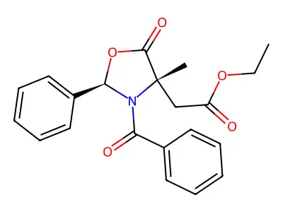 ethyl 2-[(2R)-3-benzoyl-4-methyl-5-oxo-2-phenyl-1,3-oxazolidin-4-yl]acetate structure