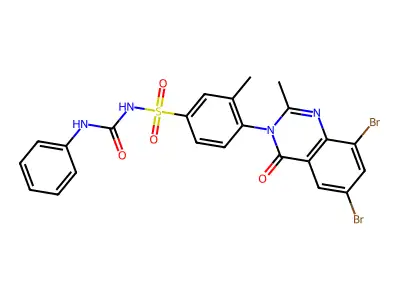 Benzenesulfonamide, 4-(6,8-dibromo-2-methyl-4-oxo-3(4H)-quinazolinyl)-3-methyl-N-((phenylamino)carbonyl)- structure