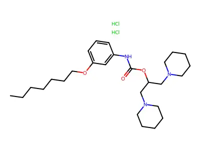 Carbamic acid, (3-(heptyloxy)phenyl)-, 2-(1-piperidinyl)-1-(1-piperidinylmethyl)ethyl ester, dihydrochloride structure