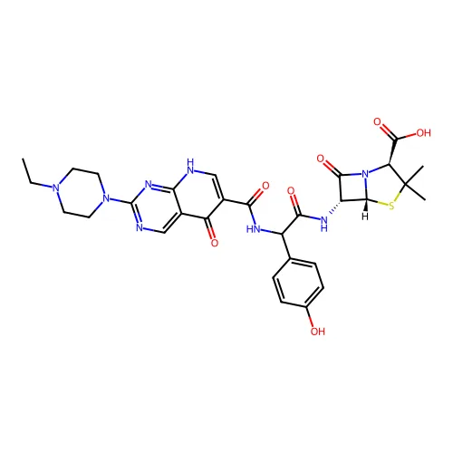 (2S,5R,6R)-6-[[2-[[2-(4-乙基哌嗪-1-基)-5-氧代-8H-吡啶并[2,3-d]嘧啶-6-羰基]氨基]-2-(4-羟基苯基)乙酰基]氨基]-3,3-二甲基-7-氧代-4-噻-1-氮杂双环[3.2.0]庚烷-2-甲酸 structure